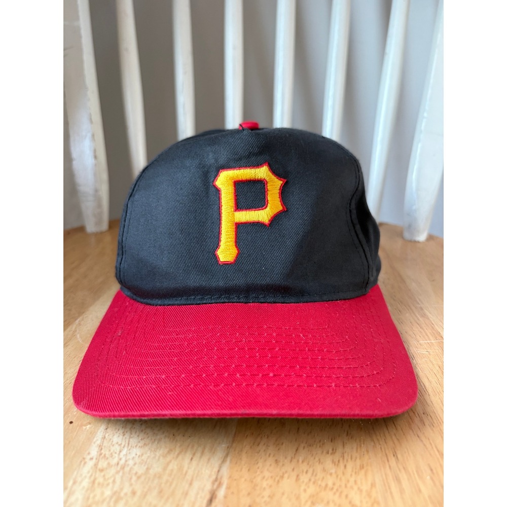 Vintage 90s Pittsburgh Pirates Snapback Hat OSFM Black Red Giant Eagle Promo